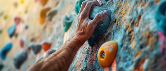 Close-up of a Climber's Hand on a Climbing Wall