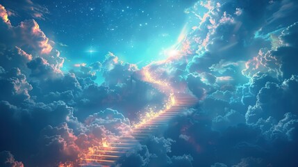 Fototapeta premium Stairway to heaven concept, depicting an ethereal and dreamlike staircase ascending into the sky.