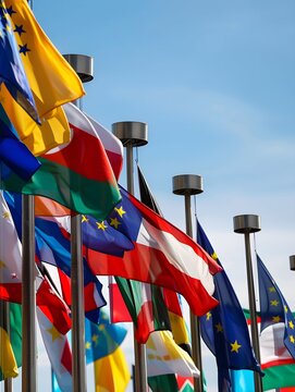 Impact of EU policies on member states with European Union flags -