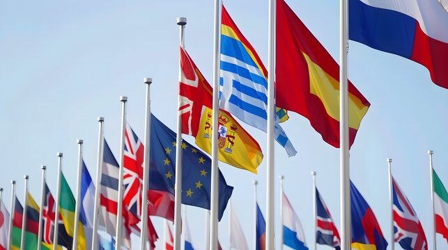 Impact of EU policies on member states with European Union flags -