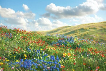 Obraz premium Vibrant Wildflowers in a Lush Meadow Under a Blue Sky