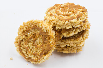 Stack of rice cracker, rice cracker with coconut palm sugar.