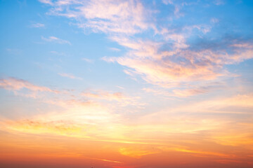 Beautiful , luxury soft gradient orange gold clouds and sunlight on the blue sky perfect for the background, take in everning,Twilight, Large size, high definition landscape photo