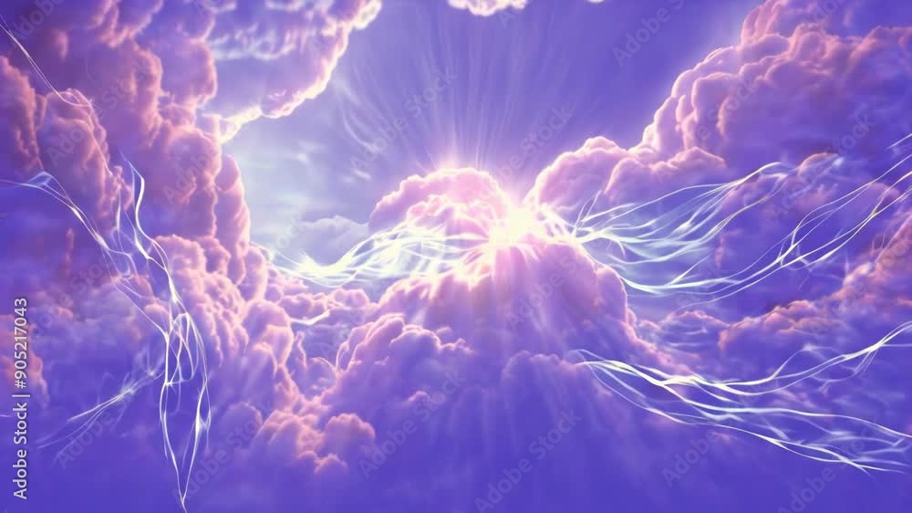 Poster abstract animation of converging beams from a cloud shape