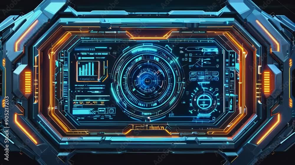 Poster frame digital technology frame interface. concept design of frame with brackets, equalizers, data, f