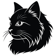 logo of persiana cat face, side view, silhouette, black and white, white background