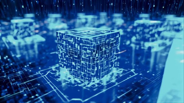 Digital Cube Circle Rotation, Technology and , Digital Data Network and Block chain Connection, Abstract Background