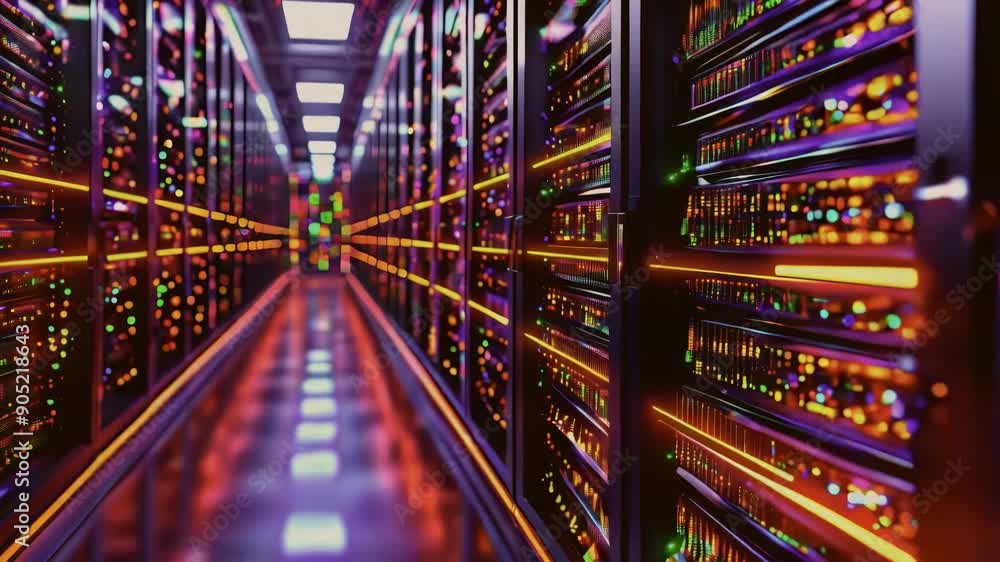 Poster data center flow. digital of information. rendering