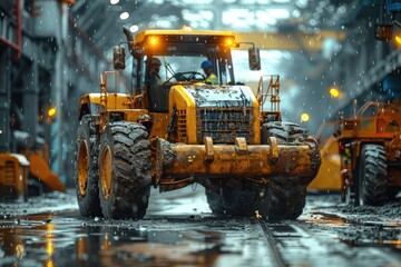 Team of workers maintaining heavy machinery skill in industrial maintenance.