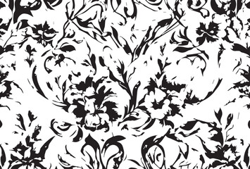 art vintage monochrome watercolor and graphic floral pattern with leaves on light background; Seamless Pattern; Illustration