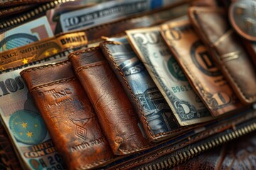 Wallet with various currencies, representing global financial diversity