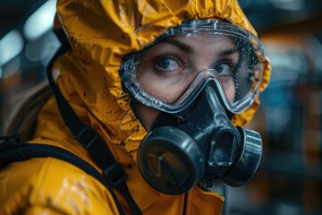 Worker protective gear handling hazardous materials emphasizing safety protocols factory