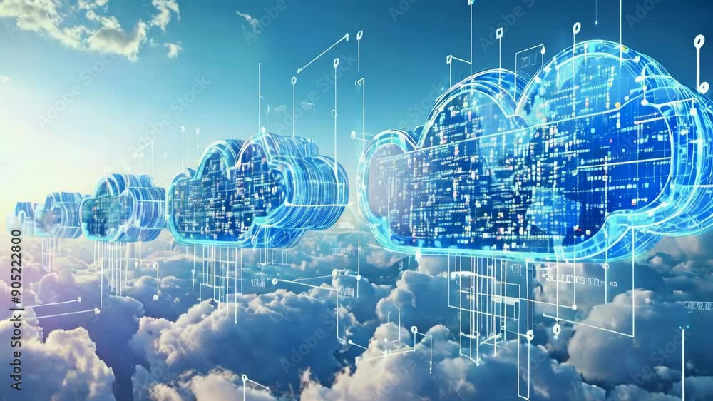 Aufkleber data transfer concept on cloud and cloud computing network