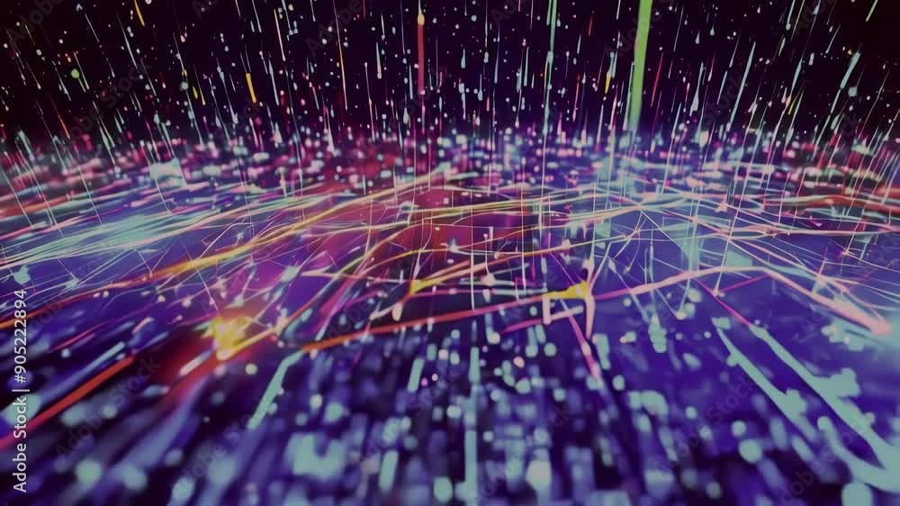 Poster digital cyberspace with particles and digital data network connections. high speed connection and da