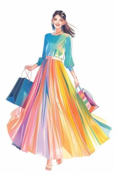 recommend clip art: Artistic illustration of female shopping with shopping bags