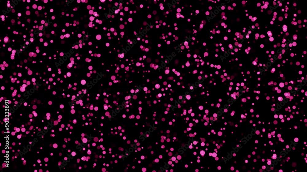 Aufkleber abstract animation loop floating pink bokeh particles flow up on black background. 4k 3d pink blue b