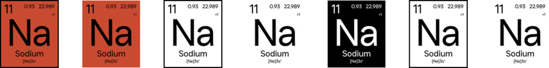 Sodium (Natrium) Element Symbol with Additional Info | Part of the Periodic Table of Elements Kit | High-Res, 7 Design Styles, Isolated on Transparent Background
