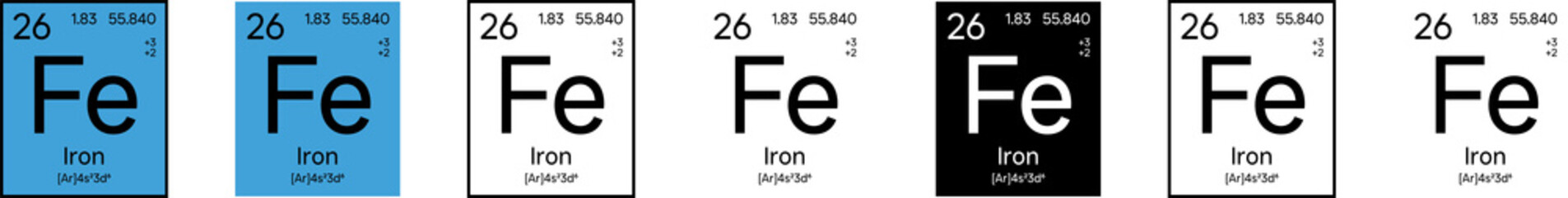 Iron (Ferrum) Element Symbol with Additional Info | Part of the Periodic Table of Elements Kit | High-Res, 7 Design Styles, Isolated on Transparent Background