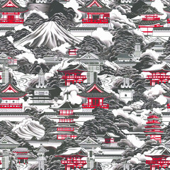 Seamless pattern of Japanese city