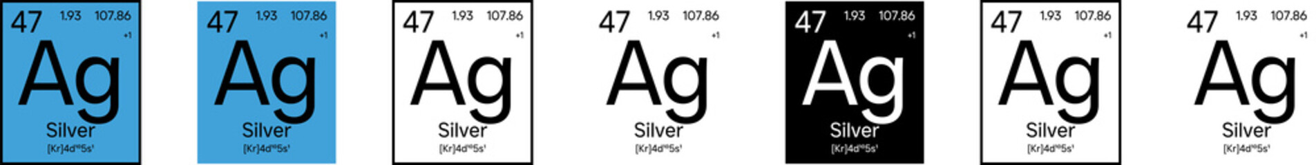 Silver (Argentum) Element Symbol with Additional Info | Part of the Periodic Table of Elements Kit | High-Res, 7 Design Styles, Isolated on Transparent Background