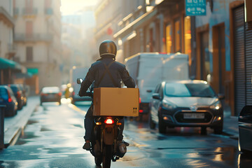 An illustration of a delivery courier transporting goods, showcasing the efficiency and reliability of modern delivery services. The scene emphasizes the importance of timely and accurate deliveries i