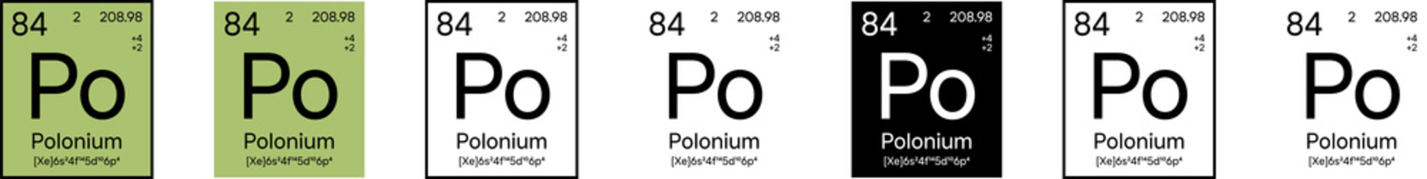 Polonium Element Symbol with Additional Info | Part of the Periodic Table of Elements Kit | High-Res, 7 Design Styles, Isolated on Transparent Background