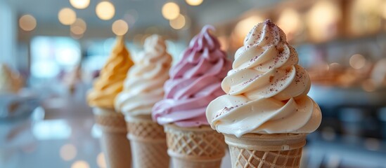 Close-Up of Soft Serve Ice Cream Cones in a Cafe