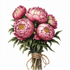 A bouquet of peonies. White background.