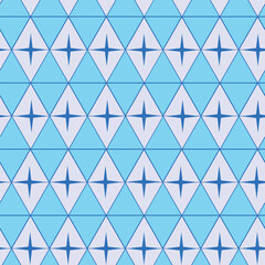 Mid Century blue Atomic Starbursts on turquoise and white retro diamonds seamless pattern. For home d&eacute;cor, wallpaper and fabric