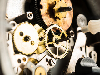 Close-up of a mechanical device with gears and teeth, demonstrating the complexity of repairing and...