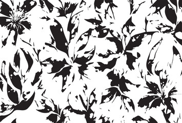 art vintage monochrome watercolor and graphic floral pattern with leaves on light background; Seamless Pattern; Illustration
