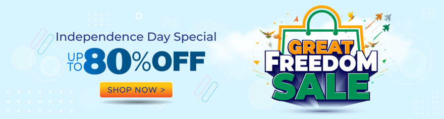 Sale shopping offer banner concept for Independence day of India.  Freedom sale 80% off. © New concept & ideas