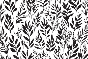 art vintage monochrome watercolor and graphic floral pattern with leaves on light background; Seamless Pattern; Illustration