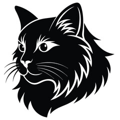 logo of persiana cat face, side view, silhouette, black and white, white background
