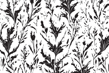 art vintage monochrome watercolor and graphic floral pattern with leaves on light background; Seamless Pattern; Illustration