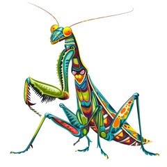 Praying Mantis Vintage Glam animal fashion cartoon isolated whitebackground 16:9