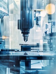 A close-up of a precision drill bit on a high-tech industrial machine, symbolizing accuracy, efficiency, innovation, technology, and progress in manufacturing.