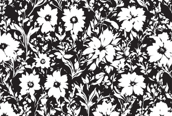 art vintage monochrome watercolor and graphic floral pattern with leaves on light background; Seamless Pattern; Illustration