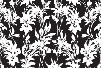 art vintage monochrome watercolor and graphic floral pattern with leaves on light background; Seamless Pattern; Illustration