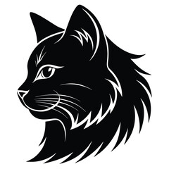 logo of persiana cat face, side view, silhouette, black and white, white background