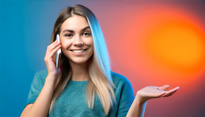 Young girl happy talking at her smartphone