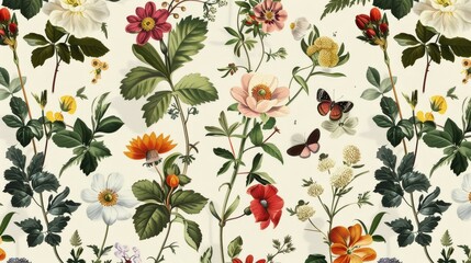 Seamless Pattern Background Featuring a Collection of Flowers
