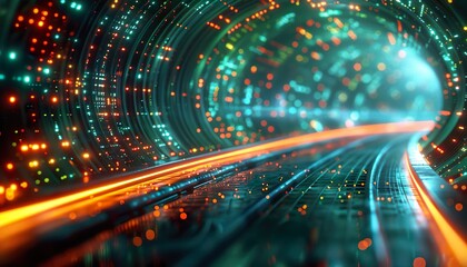 Fototapeta premium Blue and Green Network Lines Form a Futuristic Design: Cinematic Lighting, Design Stage