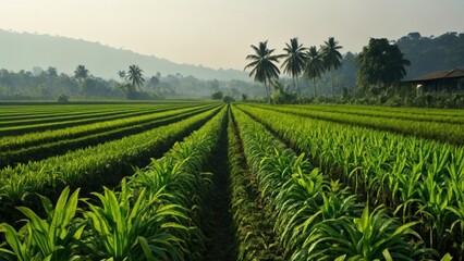  Vibrant rice paddies under a clear sky