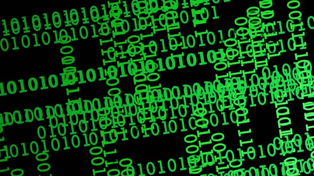 Abstract big data concept with binary numbers. 3D animation of cyberspace, digits one and zero in motion. 