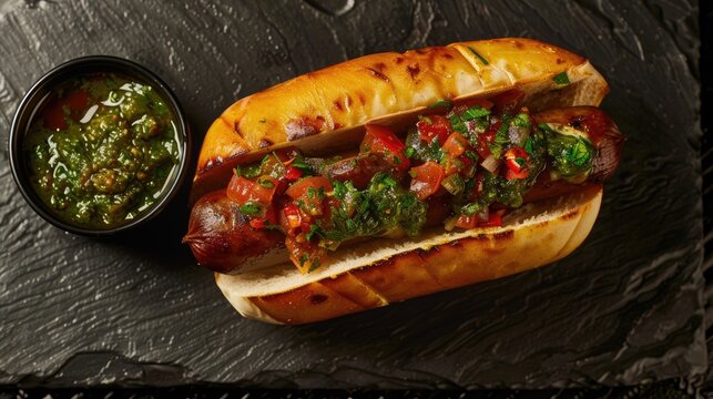 Argentinian choripan with chimichurri and creole sauce