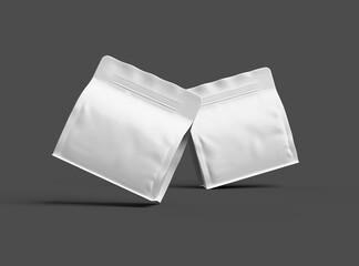 Render of a white glossy square doy-pack package with zipper on dark background