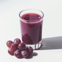 Medium shot of Glass of grape juice near the grape, isolated on a white background 
