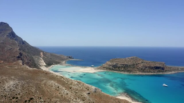 Flight over Gramvousa Peninsula with Balos beach and bay, Crete