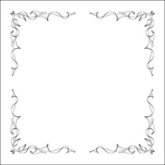 Elegant black and white elegant ornamental frame, decorative border, corners for greeting cards, banners, business cards, invitations, menus. Isolated vector illustration.	